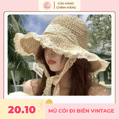 Mũ cói đi biển vintage