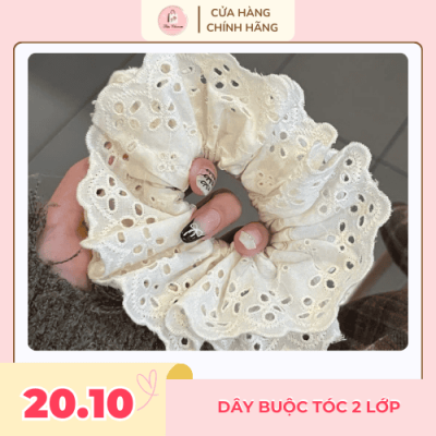 Dây buộc tóc scrunchies ren thiết kế 2 lớp kiểu Hàn Quốc