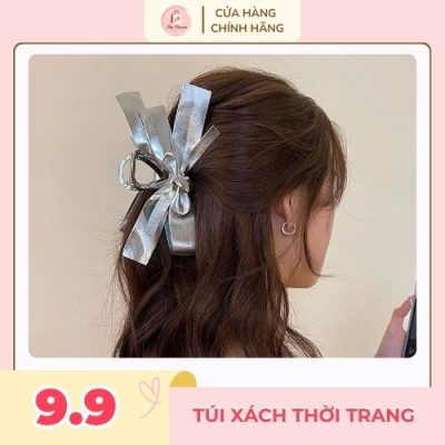 Kẹp tóc nơ bản lớn mạ vàng, mạ bạc