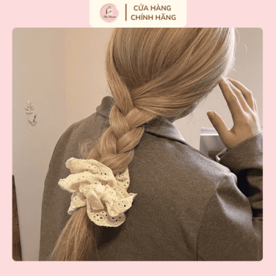 dây buộc tóc scrunchies ren thiết kế 2 lớp kiểu Hàn Quốc