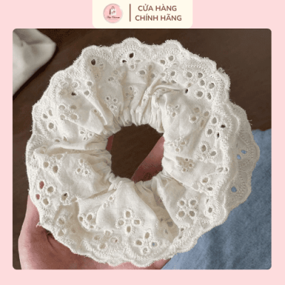 dây buộc tóc scrunchies ren thiết kế 2 lớp kiểu Hàn Quốc