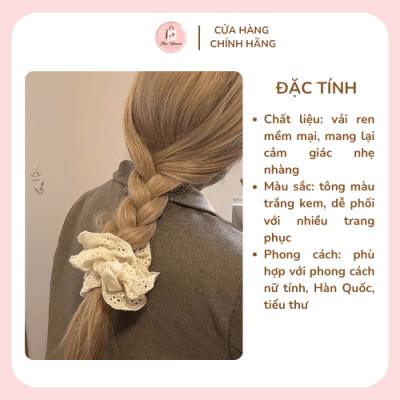 dây buộc tóc scrunchies ren thiết kế 2 lớp kiểu Hàn Quốc