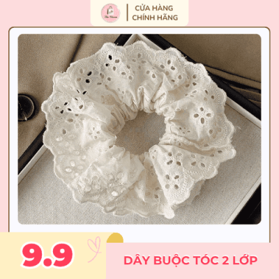 Dây buộc tóc scrunchies ren thiết kế 2 lớp