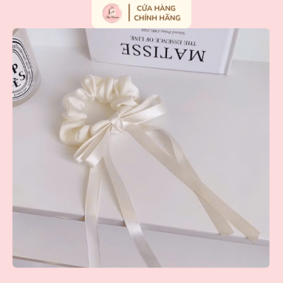 Dây buộc tóc scrunchies lụa đính kèm nơ ruy băng