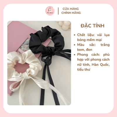 Dây buộc tóc scrunchies lụa đính kèm nơ ruy băng