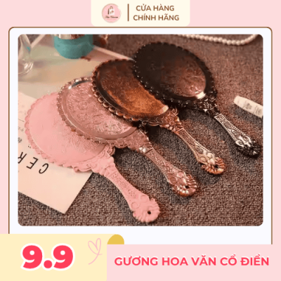 gương hoa văn cổ điển cầm tay