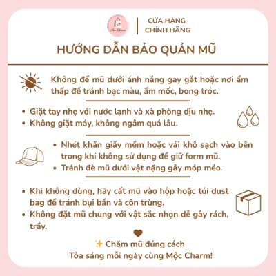 Hưỡng dẫn bảo quản mũ Mộc Charm