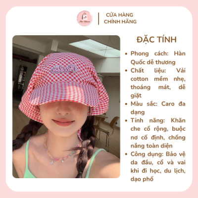 Mũ lưỡi trai kèm khăn trùm họa tiết caro phong cách Hàn Quốc