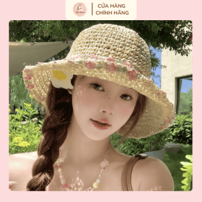 Mũ thời trang phối họa tiết hoa vành nhỏ phong cách tiểu thư