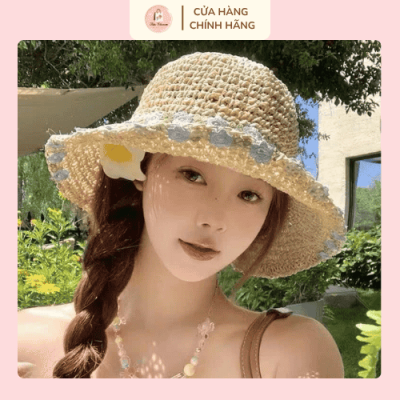 Mũ thời trang phối họa tiết hoa vành nhỏ phong cách tiểu thư
