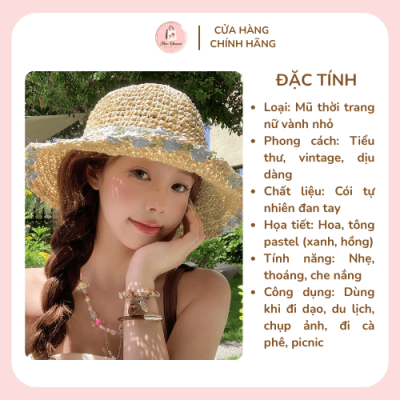 Mũ thời trang phối họa tiết hoa vành nhỏ phong cách tiểu thư