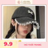 Mũ lưỡi trai denim nơ trắng phong cách tiểu thư Hàn Quốc