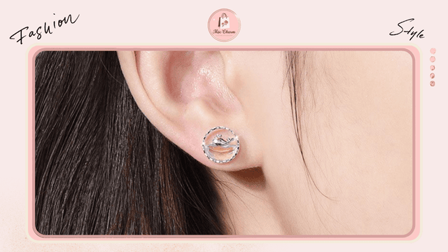 Khuyên tai bạc nữ đính pha lê Aurora cá voi và biển cả 