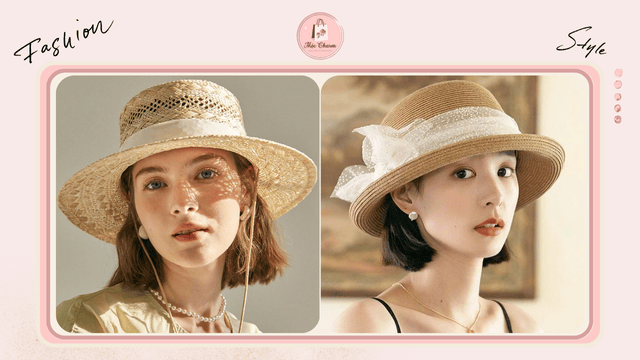 Mũ cói vintage rộng vành