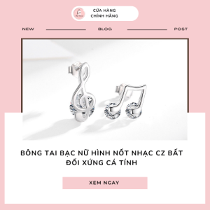 Bông tai bạc nữ hình nốt nhạc CZ bất đối xứng cá tính