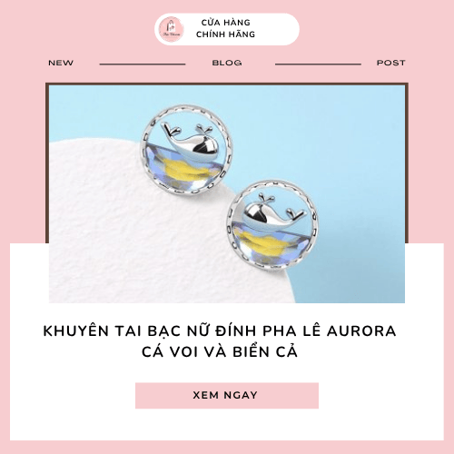 Khuyên tai bạc nữ đính pha lê Aurora cá voi và biển cả