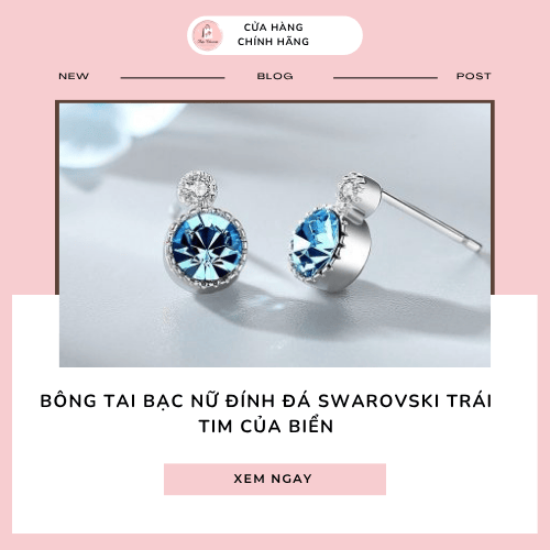 Bông tai bạc nữ trái tim biển đính đá Swarovski cao cấp