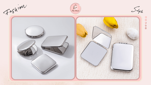 Gương trang điểm cầm tay inox đơn giản