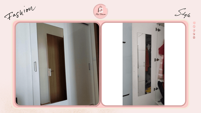 Hình ảnh gương dán lên tủ gỗ trong phòng nhỏ, tiết kiệm diện tích