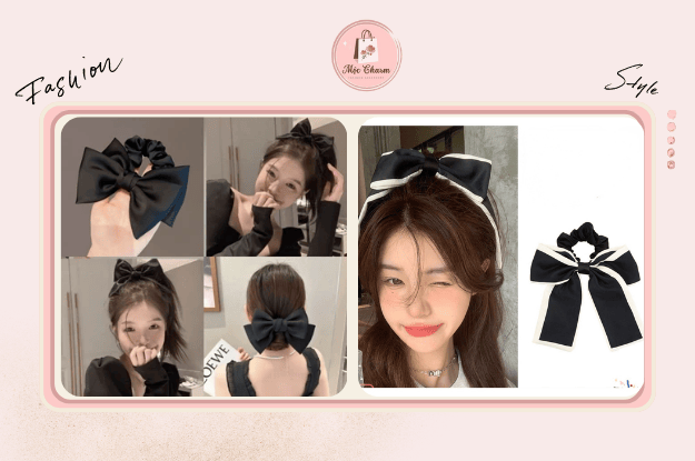 Hình ảnh dây buộc tóc nơ bản lớn phối váy công chúa