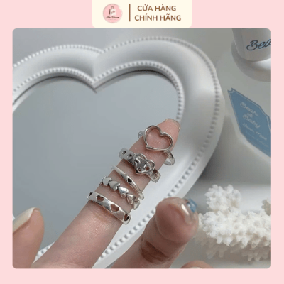 set nhẫn trái tim phong cách unisex