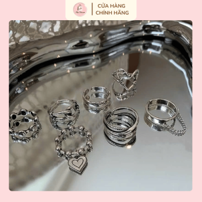 set nhẫn trái tim phong cách unisex