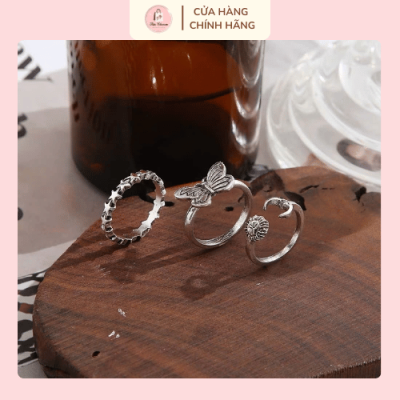 set nhẫn trái tim phong cách unisex
