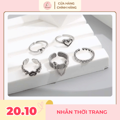 set nhẫn trái tim phong cách unisex